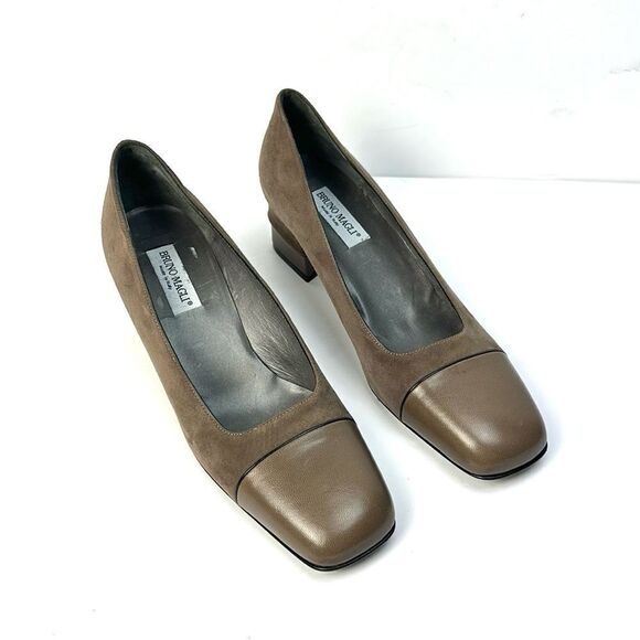 Bruno Magli Italy Suede Leather Taupe Shoes Pumps Heels Square Toe size US 7 - Picture 3 of 14